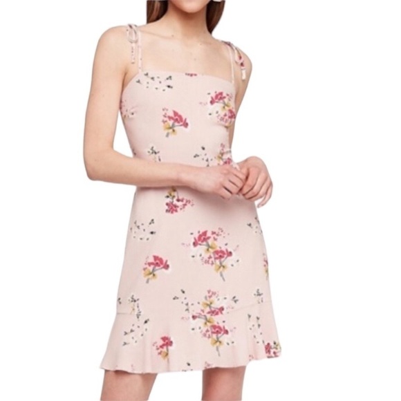 Express Dresses & Skirts - Express pink floral ruffle hem fit and flare sleeveless dress XXS Y2K Fairycore